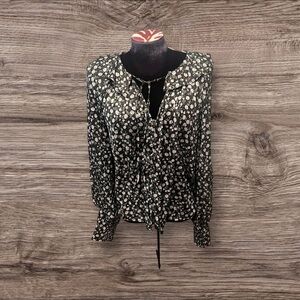 Anthropologie Floral Ruffle Collar Long Sleeve Feminine Cottagecore Blouse M